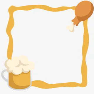 炸鸡啤酒黄色卡通边框免抠