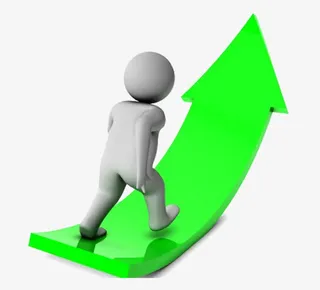 努力踩着绿色箭头攀升的3D小人免抠
