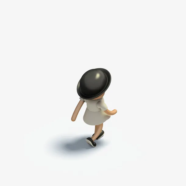 黑色帽子女孩小人模型免抠