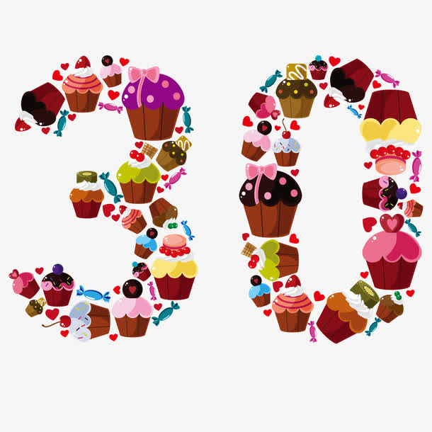 卡通30岁生日字体设计矢量图免抠