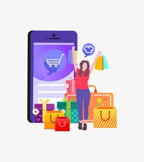 创意手机商城购物插画装饰图案免抠
