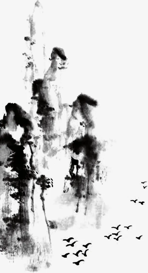 中国风山水水墨画免抠