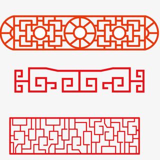 中国传统红色窗框门框免抠