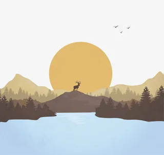 夕阳下的驯鹿免抠