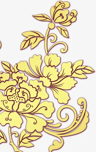 金色牡丹花纹路中秋装饰免抠