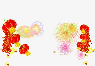 烟花灯笼元旦海报免抠