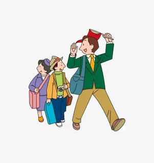 绿色上衣的导游和游客们免抠