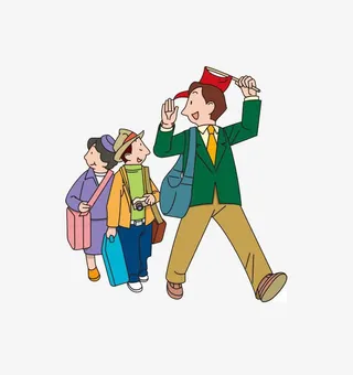 绿色上衣的导游和游客们免抠