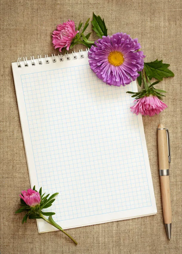 菊花圆珠笔与本子免抠