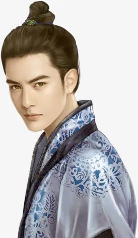 蓝色绸缎男子古风立绘免抠