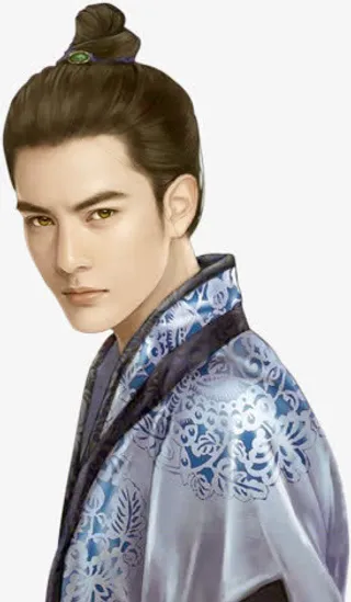 蓝色绸缎男子古风立绘免抠
