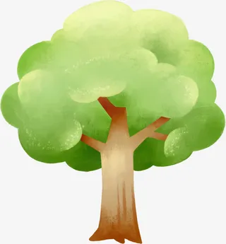 绿色大树手绘人物卡通免抠