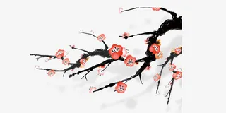 古朴中国风红色梅花免抠