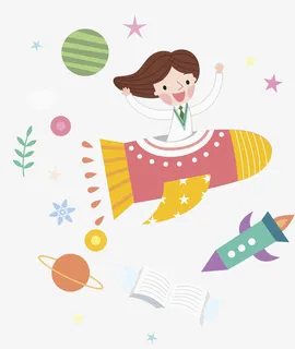 坐着火箭的小女孩免抠