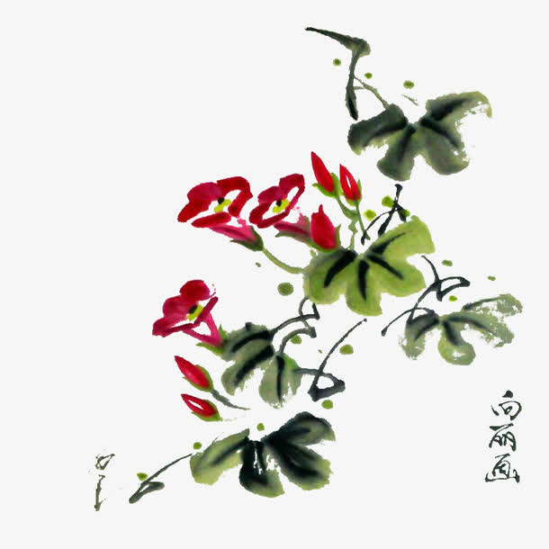 水墨牵牛花免抠
