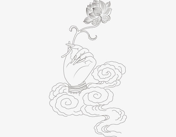 佛手荷花佛教元素线稿矢量素材免抠