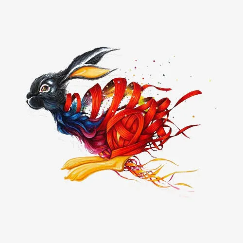 红色丝绸可爱兔子免抠