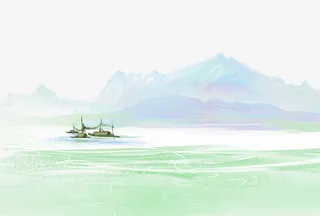 水彩装饰清明节春日远山溪水免抠