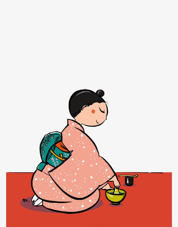 手绘 和服女孩 插图免抠