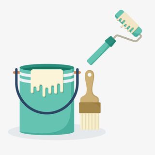 蓝色圆弧油漆桶元素免抠