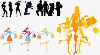 矢量元素购物女性插画轮廓剪影免抠