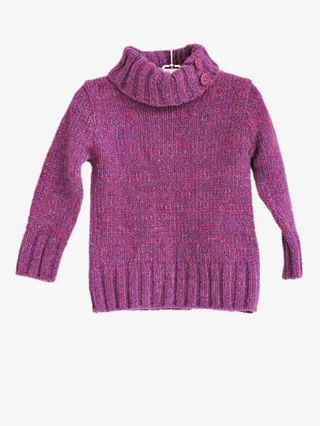 紫色高领针织加厚儿童毛衣免抠