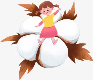 秋天女孩坐在棉花上免抠