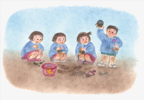 手绘卡通人物插图玩污泥的小朋友免抠