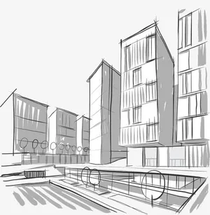 城市高层楼房简笔画免抠