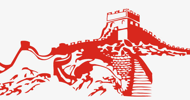 长城剪纸线条免抠