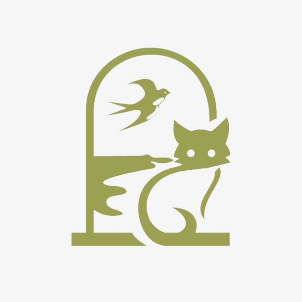 猫和燕子图案的标志免抠