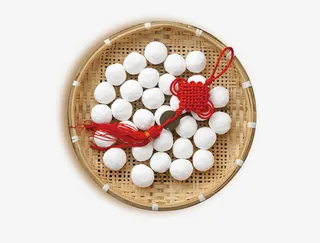 元宵节装饰插图竹笊篱与汤圆免抠