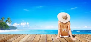 小清新美女海滩背影图片高清