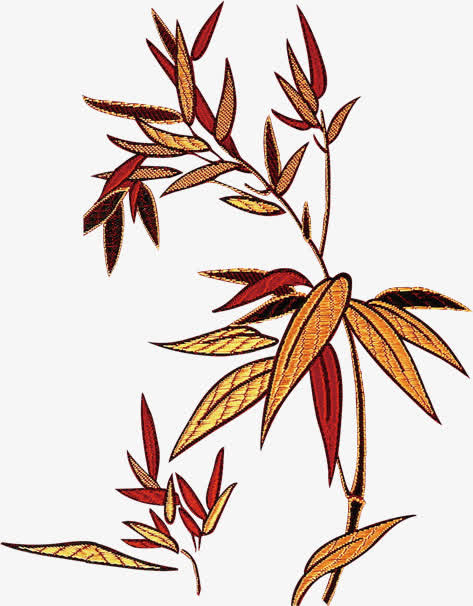 刺绣金色竹叶欧式花纹免抠