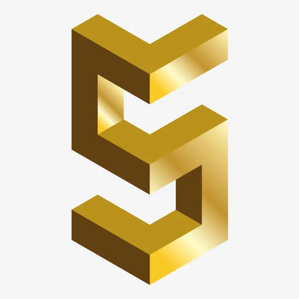 手绘金色c4d英文字母S立体艺术字免抠