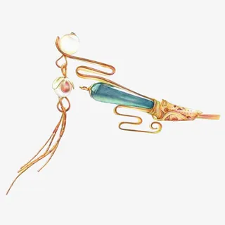 手绘古风绿玛瑙发簪免抠