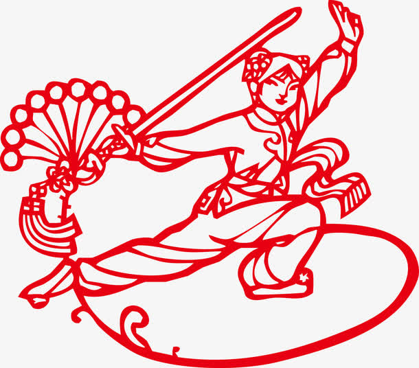 练剑的人物剪纸免抠
