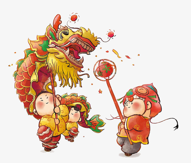 舞龙 年味 剪纸 韵味免抠