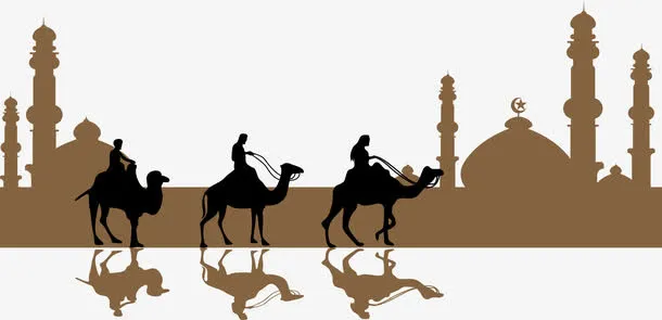 骆驼队剪影矢量免抠标签元素