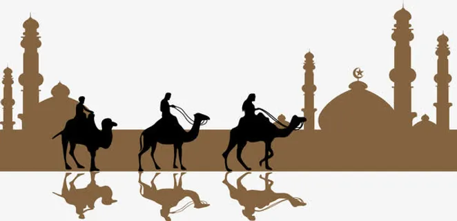 骆驼队剪影矢量免抠标签元素