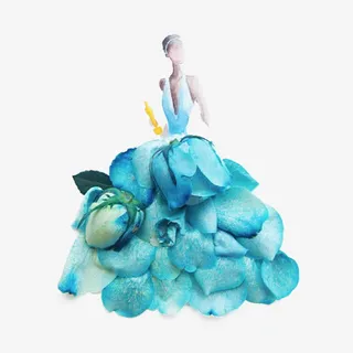 蓝玫瑰大气花朵礼服免抠