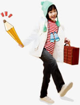 手绘冬日时尚小女孩铅笔免抠