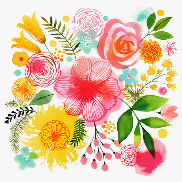 手绘邀请函装饰花卉免抠