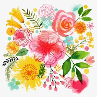 手绘邀请函装饰花卉免抠