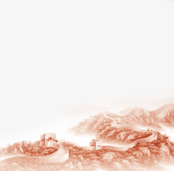 建党节日摄影手绘长城免抠