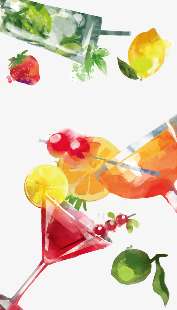 水彩果汁装饰免抠