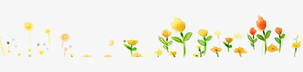 黄色手绘美丽春季花丛免抠