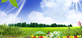 春天绿色简约文艺蓝天草地背景高清