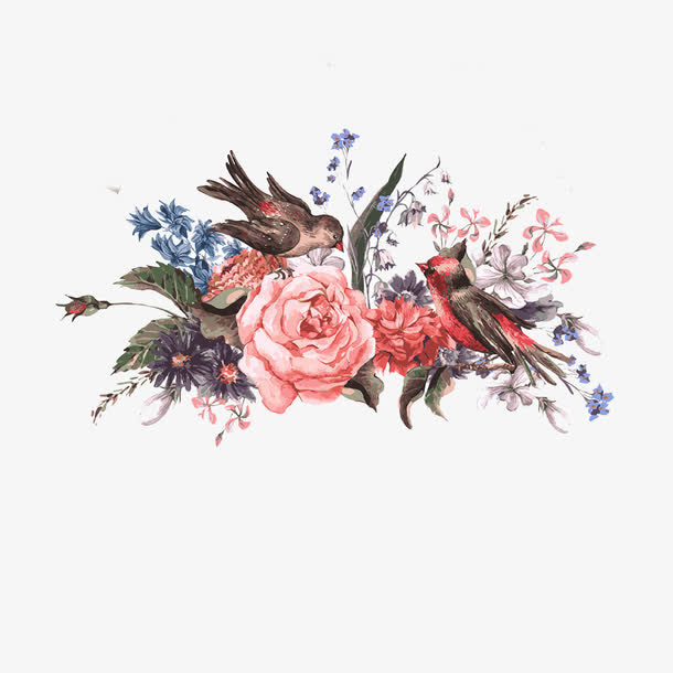 欧式复古手绘花朵免抠