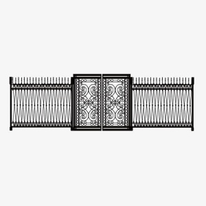 矢量黑色细密铁艺线条大门免抠